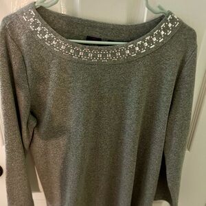 Rafaella Gray Top  Sweater size Large with Silver Embellished Details